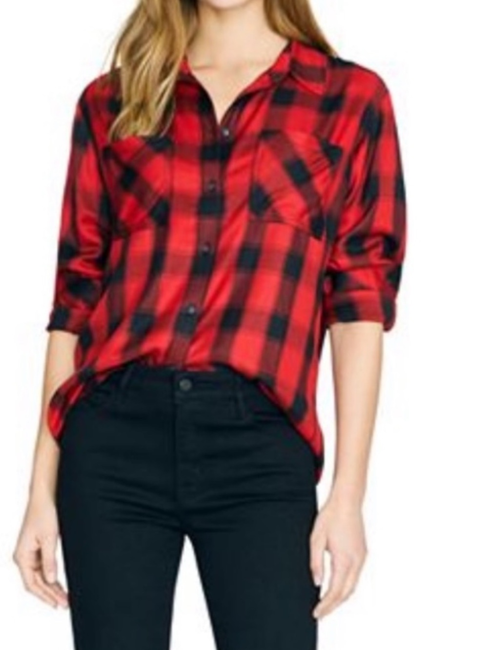 Sanctuary Red and Black Plaid Button-Down Shirt